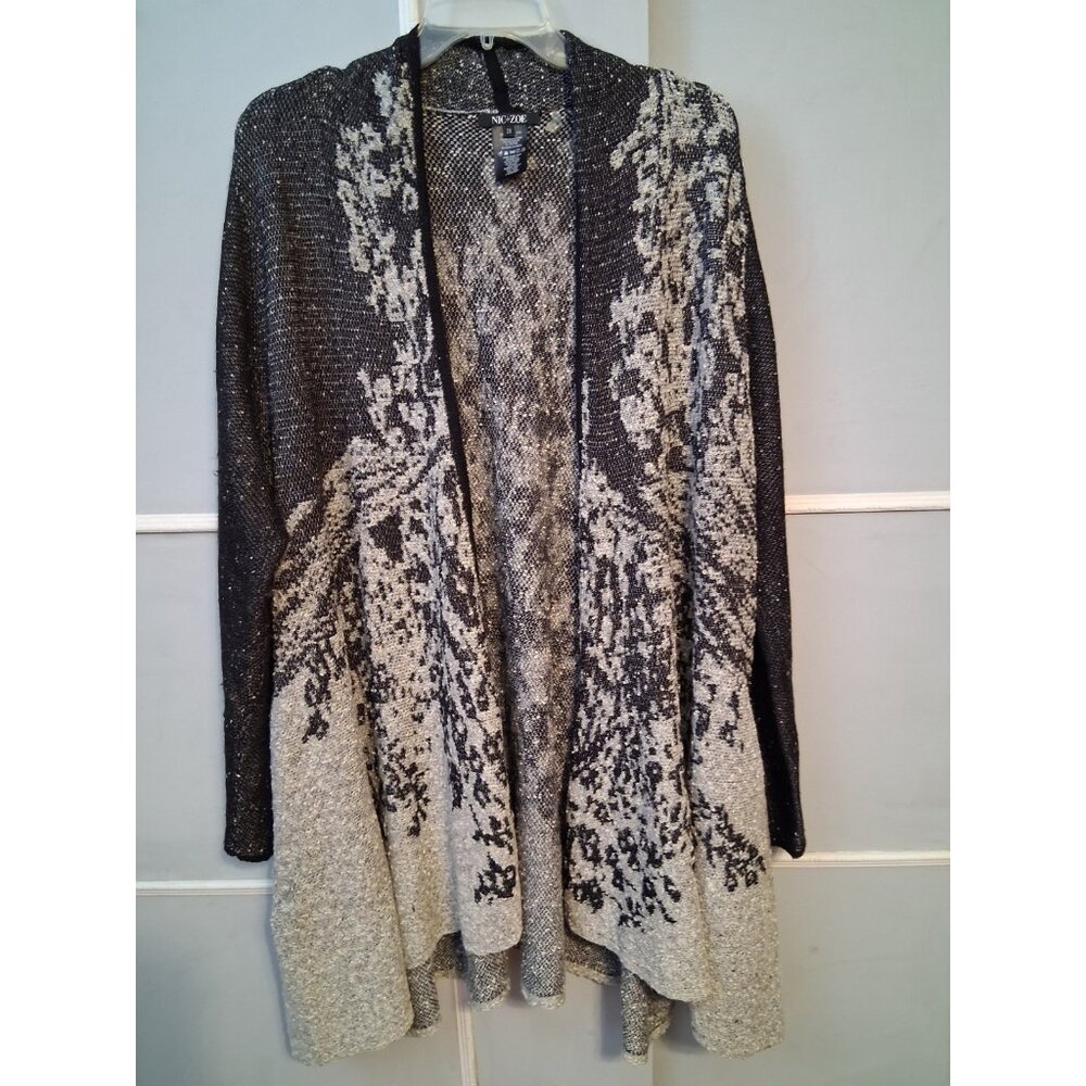 Nic + Zoe Longline Cardigan Sweater Black Gray Open Plus Size 2X